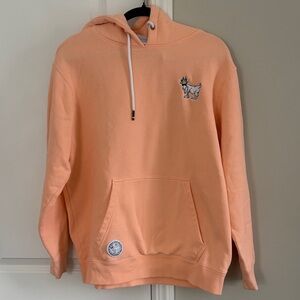 Peach Pullover Hoodie with Dog Embroidery - Men's Sweater